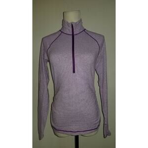 LUCY WOMEN SZ XS 1/4 ZIP ACTIVE TOP PURPLE & OFF WHITE STRIPES LS S2
